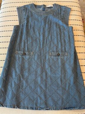 Quilted Chambray Sleeveless Shift Dress - Blue